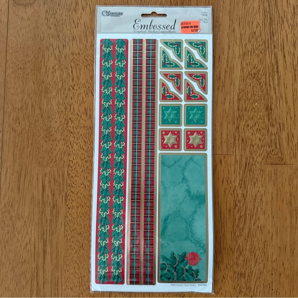 Vintage c2003 Sandy Lion Embossed Stickers Christmas Scrapbooking Unopened